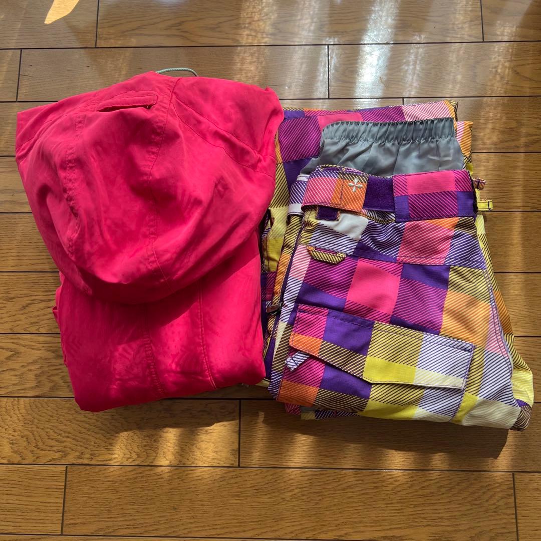 スノーボード　ピンク　ウェア　チェック柄　パンツ　セット