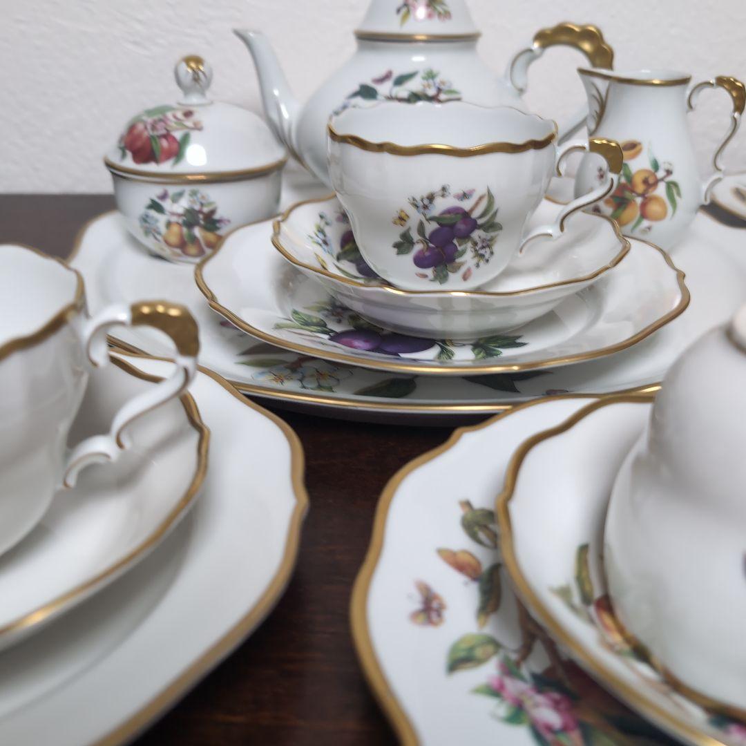 ドイツ　リンドナー　ティーセット　フルーツ　トリオ　ポット　クリーマー　シュガー