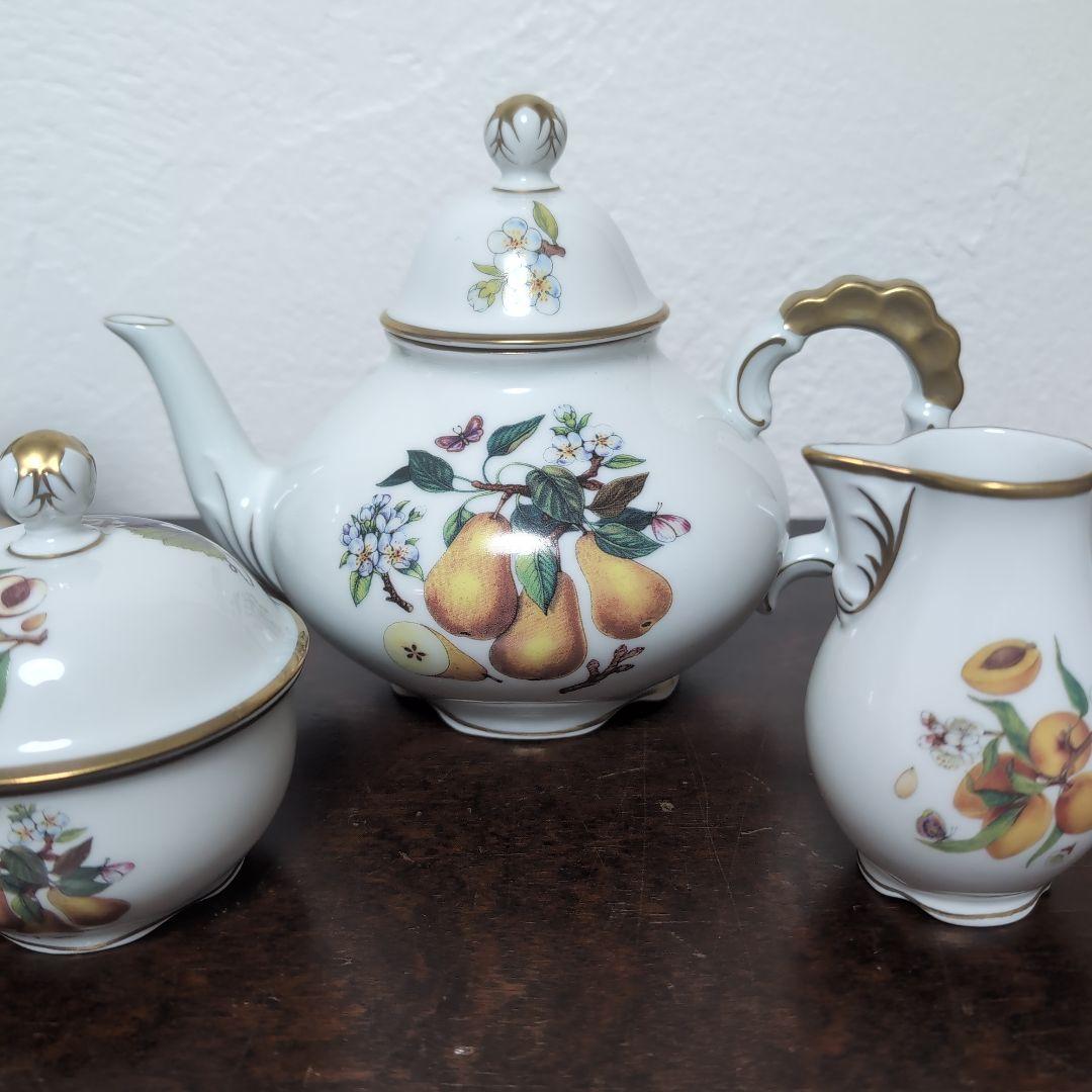 ドイツ　リンドナー　ティーセット　フルーツ　トリオ　ポット　クリーマー　シュガー