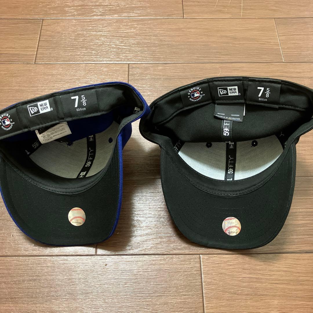 2個ニューエラMLBドジャースキャップnewera ブラック、ブルー 7 5/8