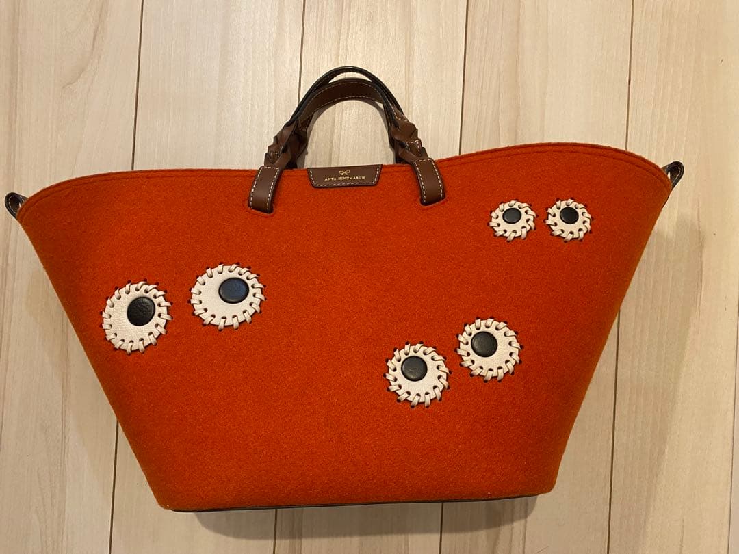 美品アニヤハインドマーチ オレンジ フェルト トートバッグ
