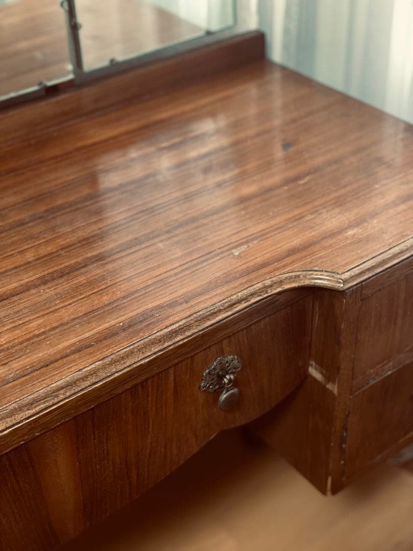 アンティーク猫足 木製三面鏡ドレッサー／英国 ブラウン 室蘭市引取or発送可