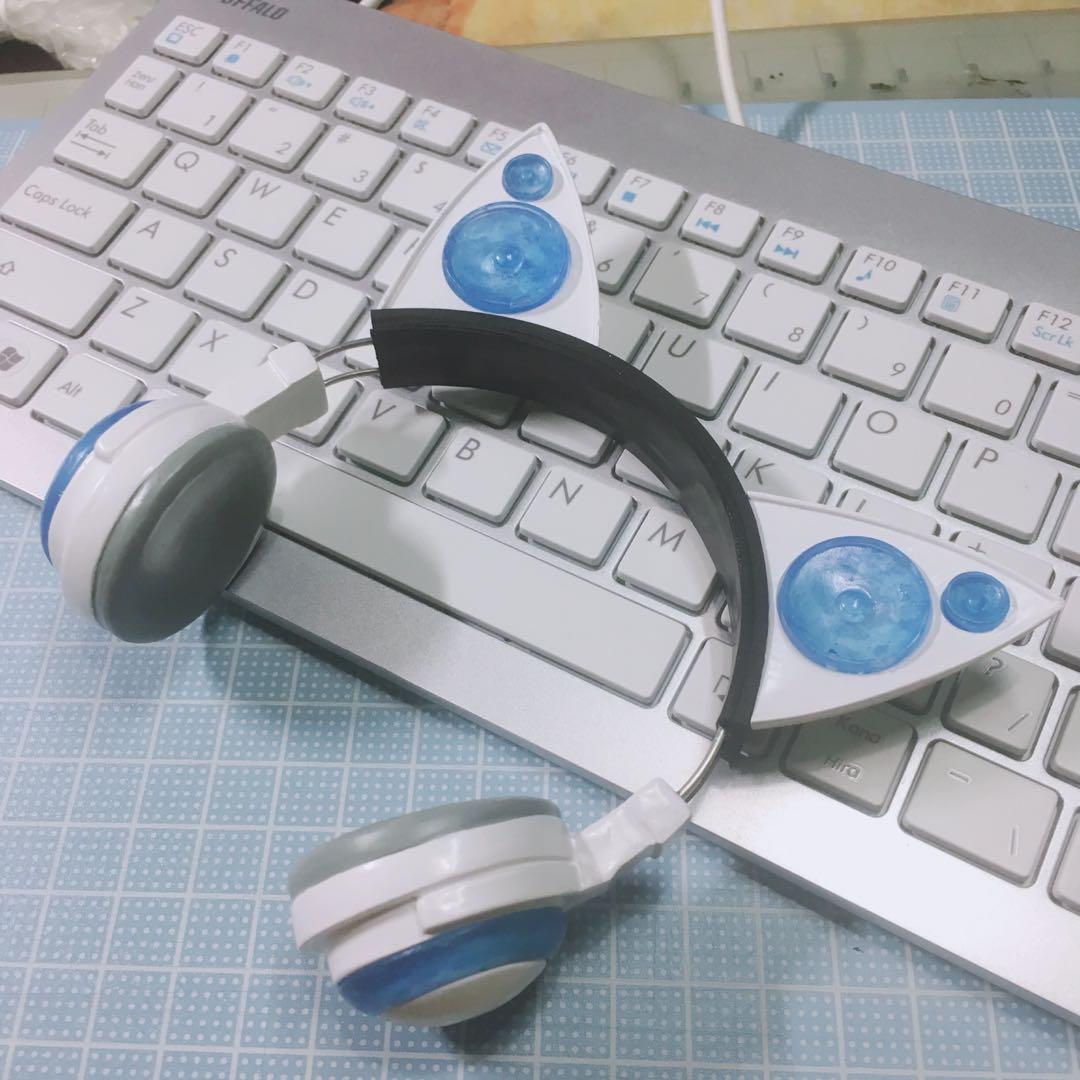 SD DD MDD 1/3ドールサイズネコミミヘッドホン　白×ブルー