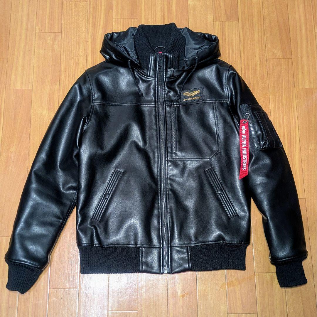 ALPHA フーデッドリブジャケット PUレザー サーモライト M（L相当）