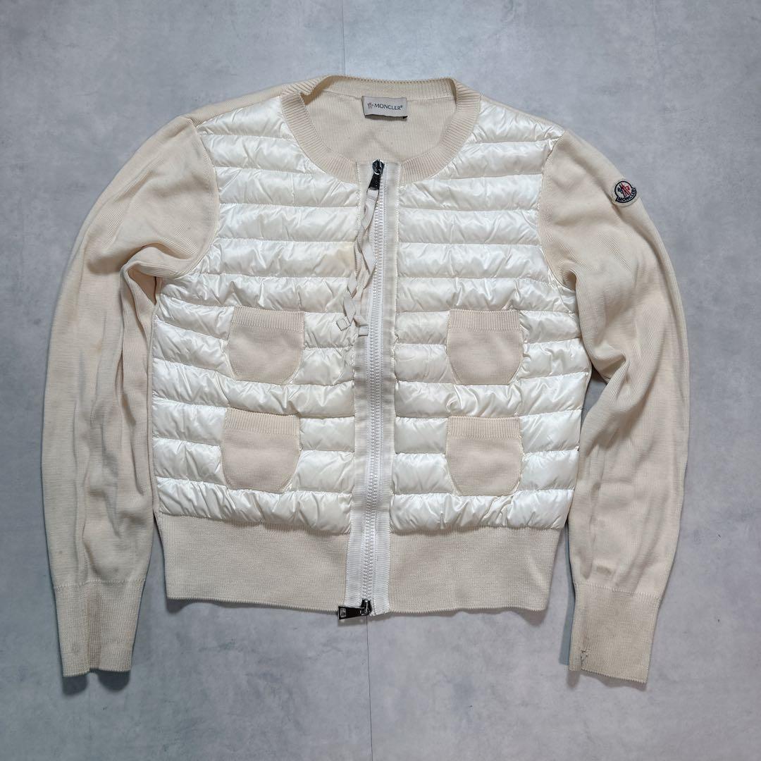 MONCLER モンクレール ニット 切り替え ダウン ワッペン XS ベージュ