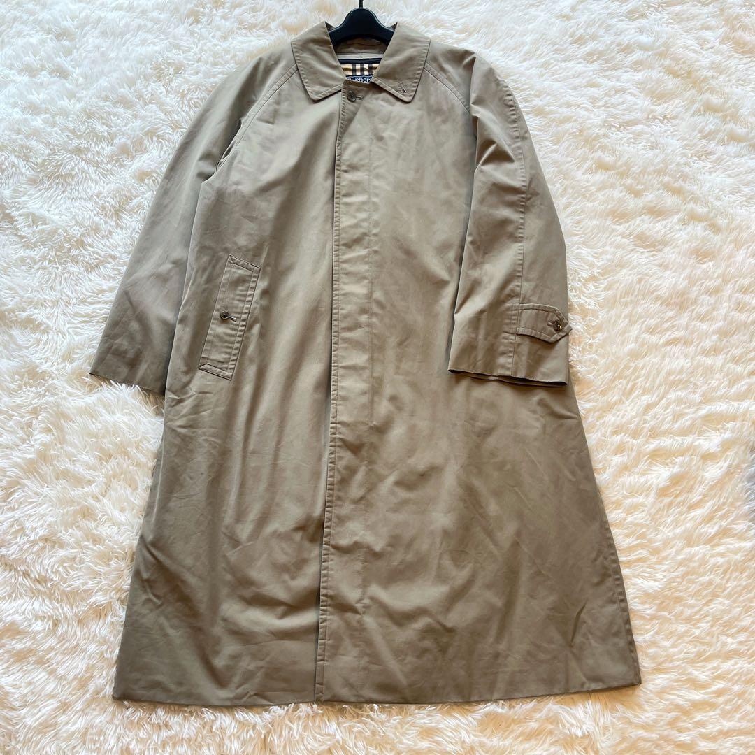 バーバリー　ステンカラーコート　ライナー付き　ノバチェック　カーキ　比翼ボタン