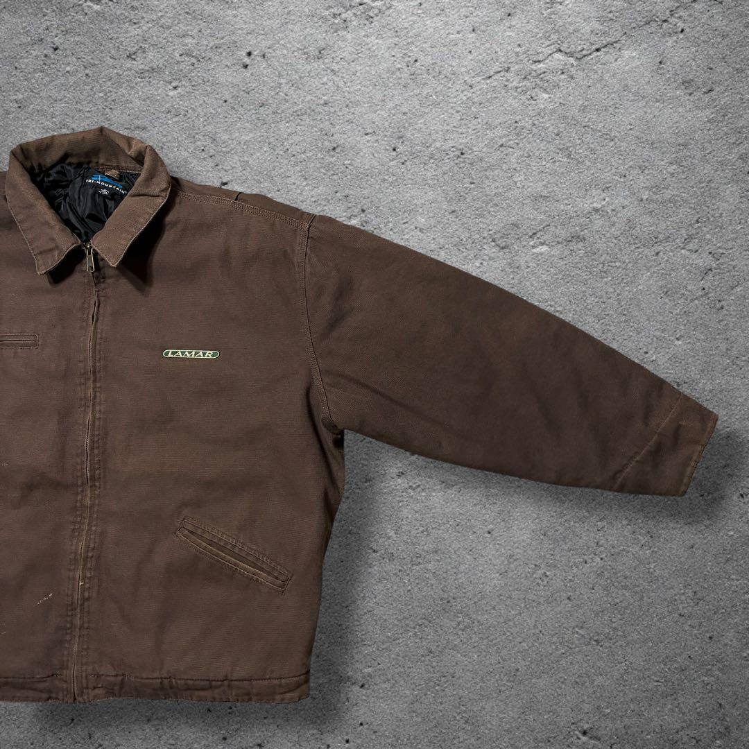 デトロイト企業ロゴブラウンXL中綿ダック生地短丈ワークジャケットトライマウンテン