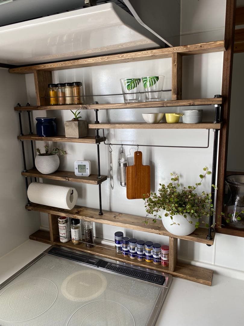 突っ張れるキッチンラックCentral4☆木目強調☆インテリア☆西海岸