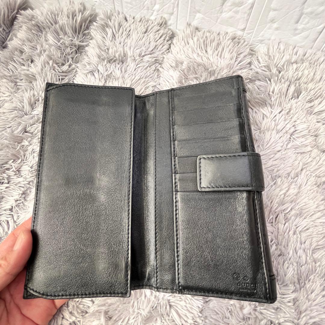 美品✨GUCCI シマ　ロゴ金具　Wホック ブラック　メンズ　長財布