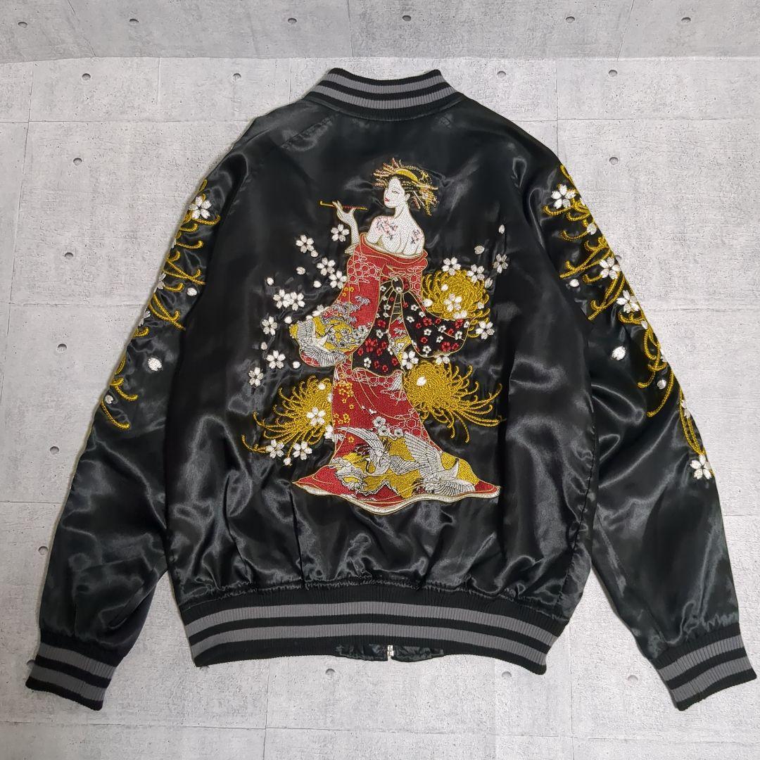 極美品　朧　希少色オールブラック　花魁　スカジャン　刺繍　和柄　ブルゾン　y2k