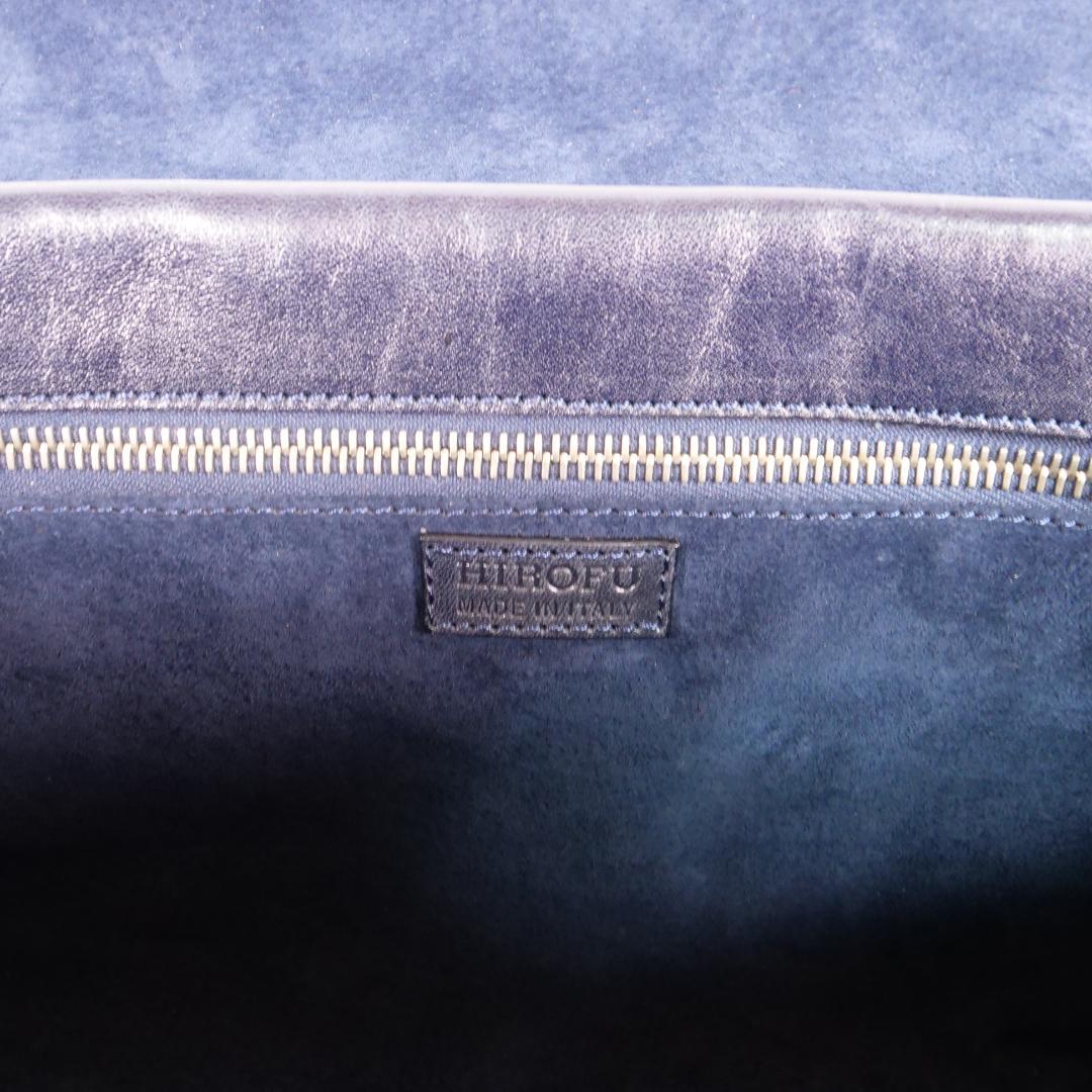 美品✨ ヒロフ ハンドバッグ トートバッグ レザー Hロゴ ダークネイビー