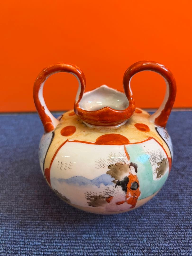 839  明治期　九谷焼　赤絵　高級ポット　時代物