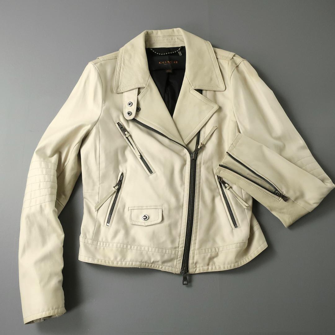 COACH 異素材ミックス ラムレザージャケット ダブルライダース