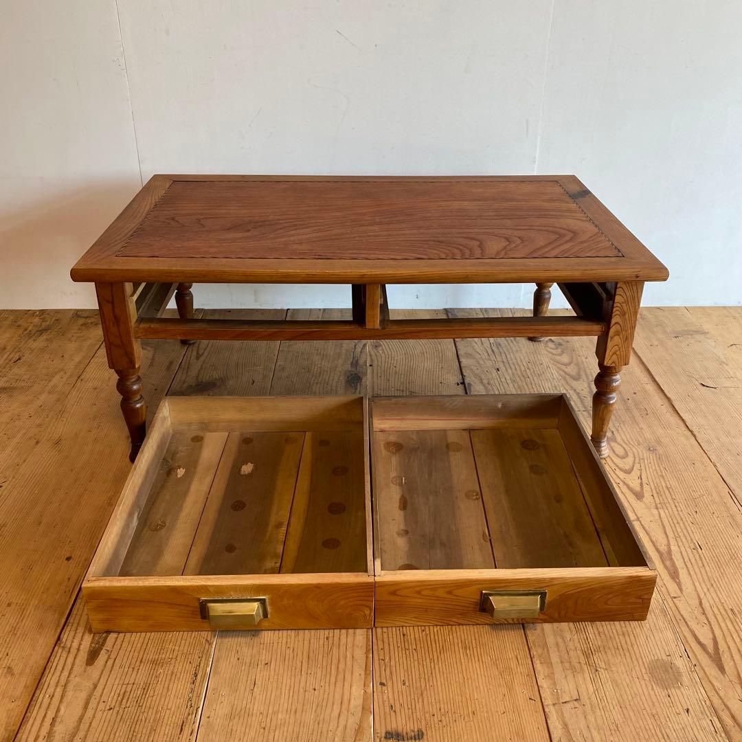 アンティーク ローテーブル ろくろ脚 文机 テレビ台 欅 無垢材 y155