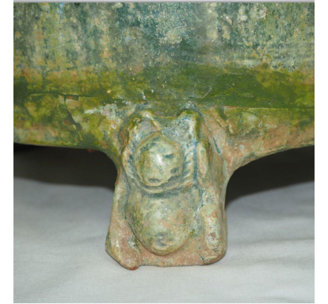 送料無料★博物館級★前漢～後漢時代 前1～後1世紀　銀化緑釉温酒樽明器本物保証