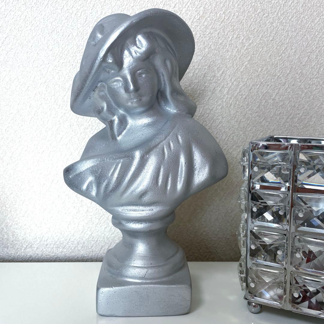 フレンチ胸像石膏像　イタリア帽子少女像　人物像　置物　シャビー　ウェディング