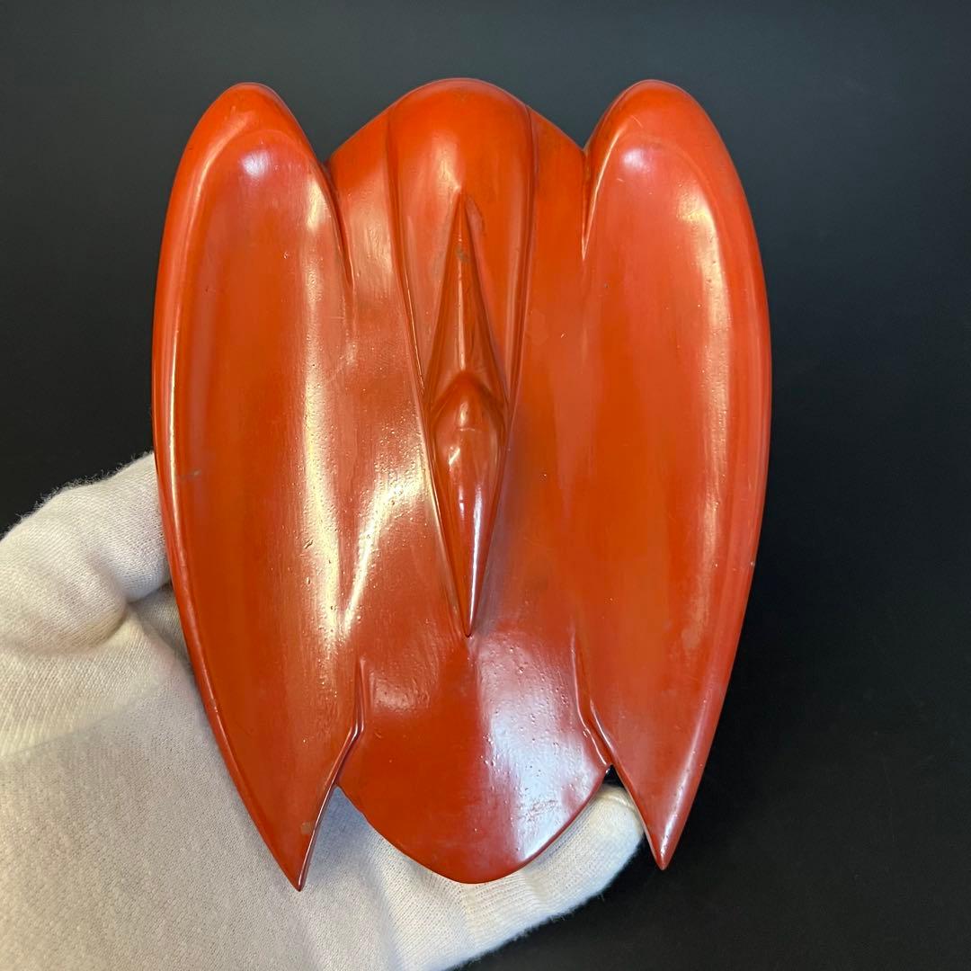 ◎古道具 庵々◎江戸-明治期 輪島塗 鶴形 蓋物◎時代物侘び寂び和置物 朱塗骨董