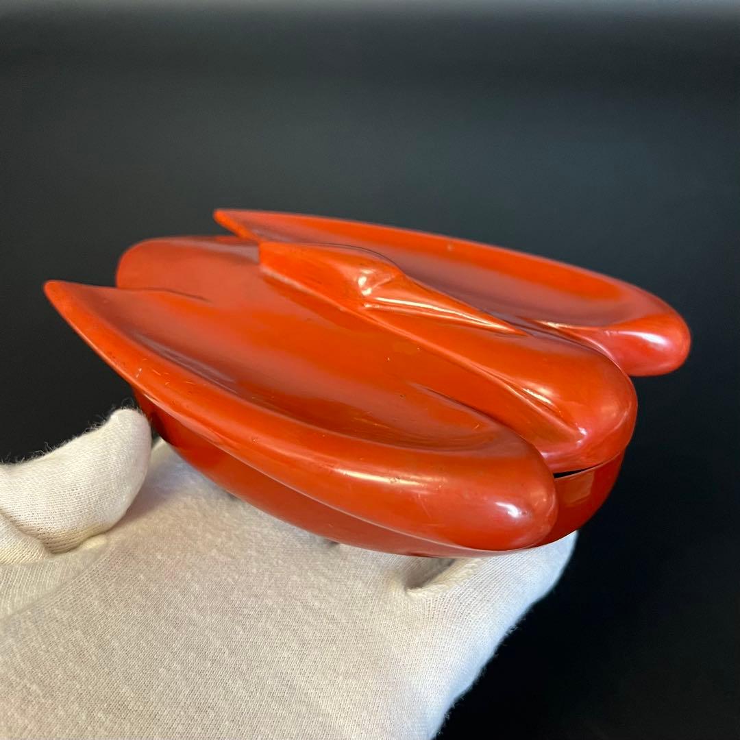 ◎古道具 庵々◎江戸-明治期 輪島塗 鶴形 蓋物◎時代物侘び寂び和置物 朱塗骨董