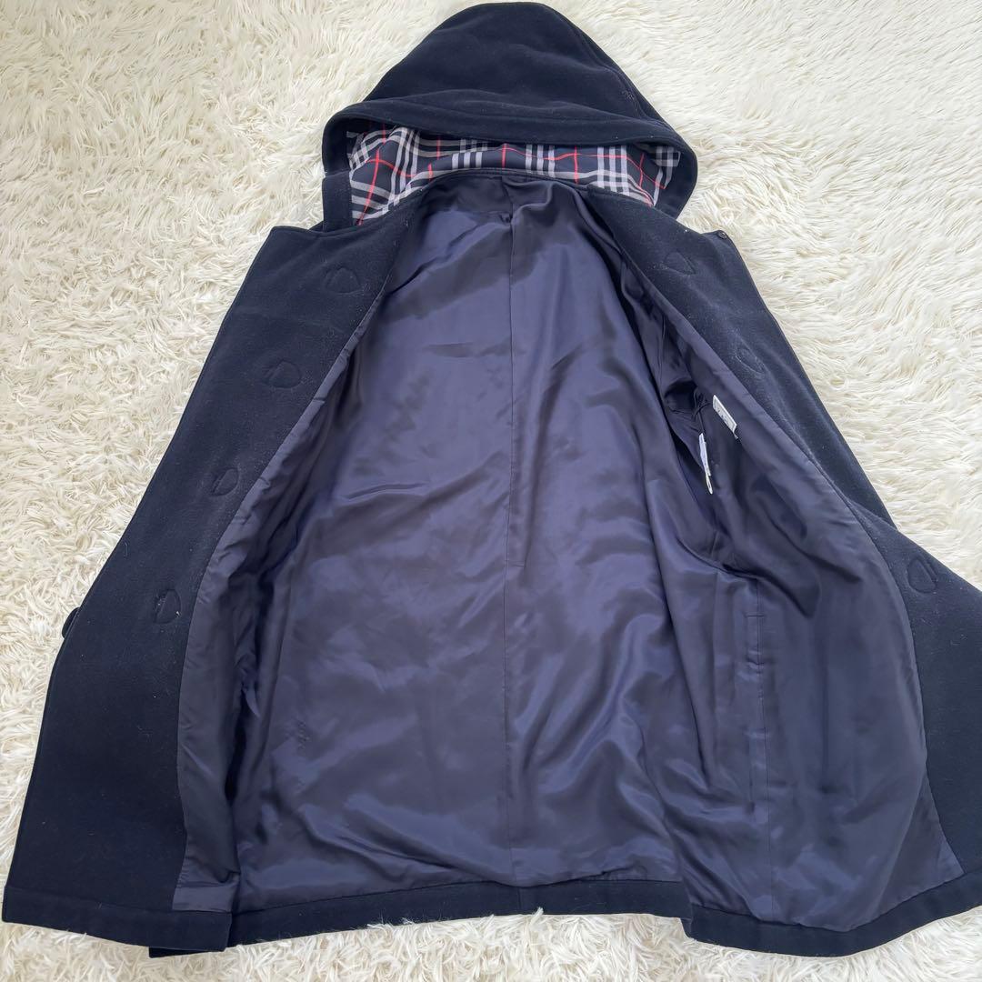 バーバリーノバチェック ウール ダッフルコートキッズ150 レディースSネイビー