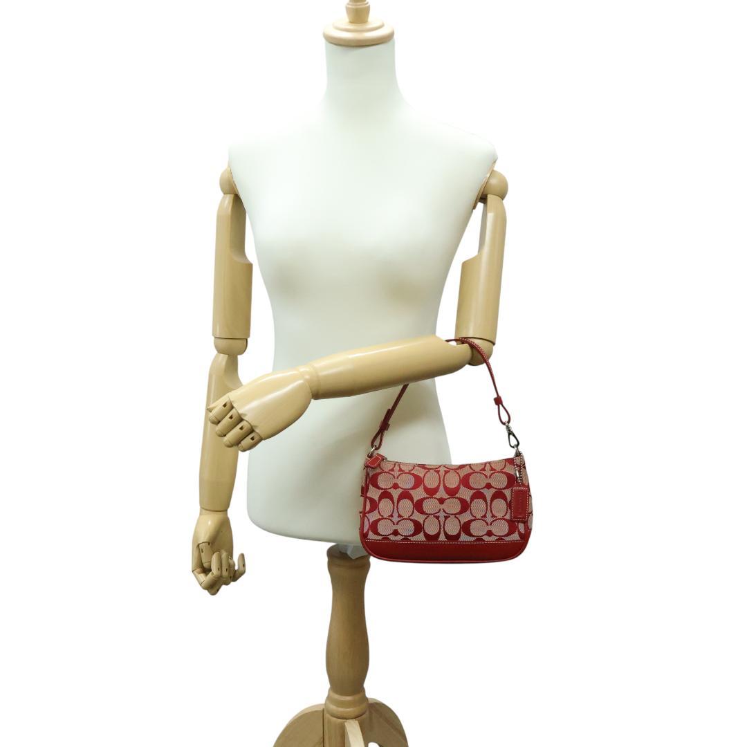 極美品 COACH アクセサリーポーチ 6094 ハンドバッグ シグネチャー 赤
