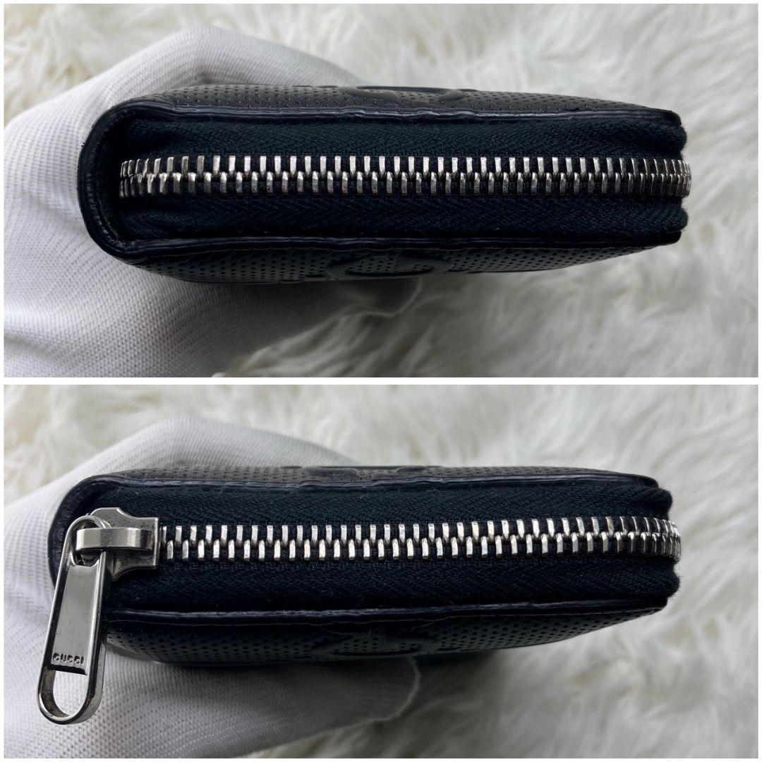 極美品 GUCCI グッチ 長財布 GGエンボス ファスナー ブラック 保存袋付