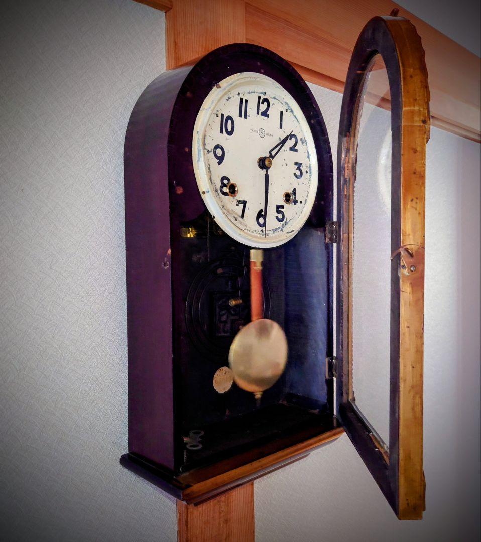 〈完動・美品〉精工舎　彫装飾Ｒ形ゼンマイ振り子掛け時計