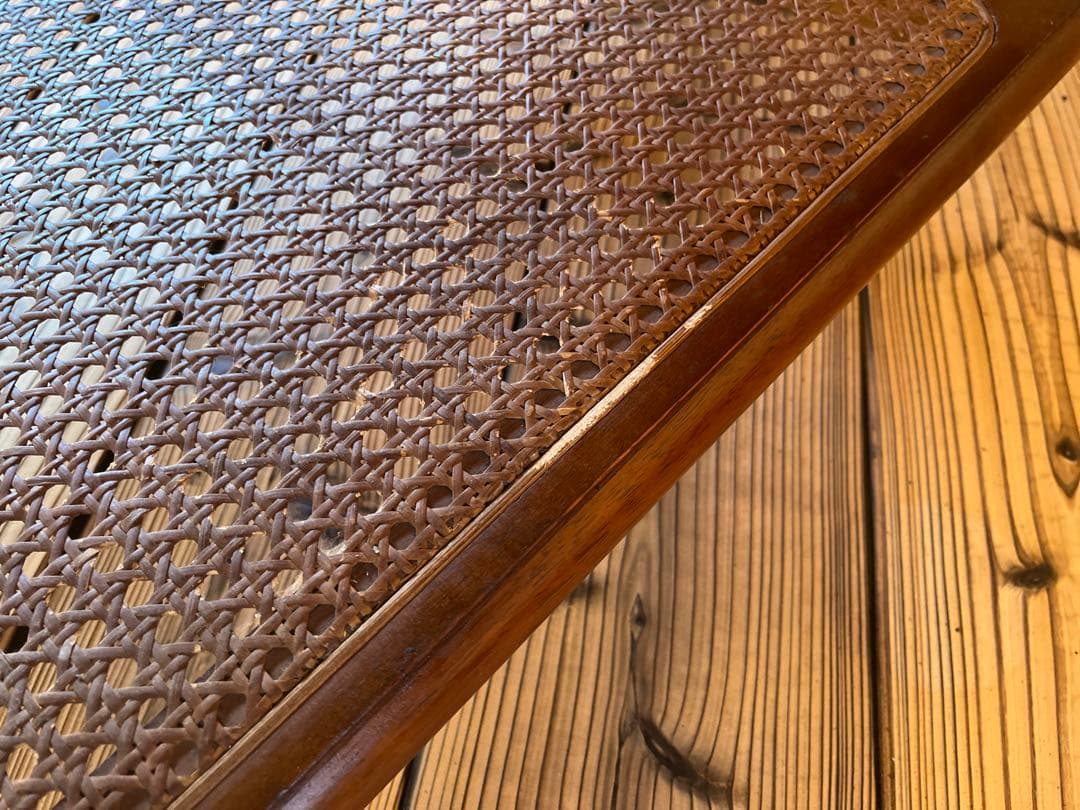 古いローテーブル木製座卓 籐収納棚付きアンティークヴィンテージレトロ