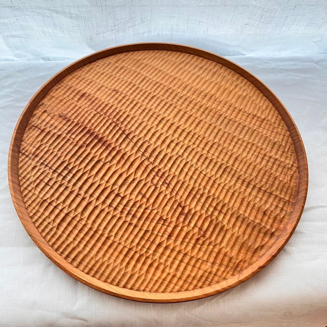 高塚和則　木工房玄　一人膳 丸盆 こだち彫り　28cm