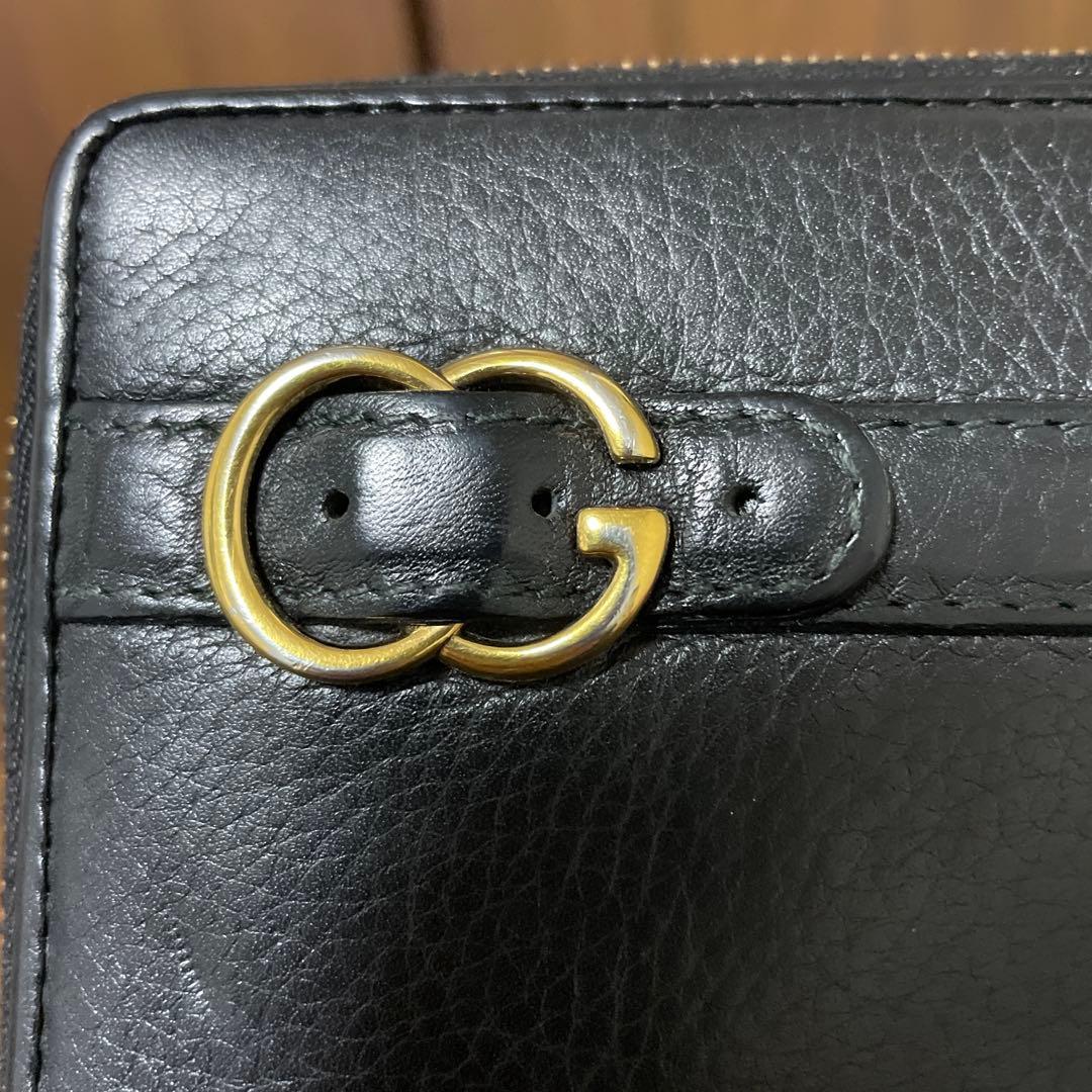 GUCCIラウンドジップ ブラックレザー長財布