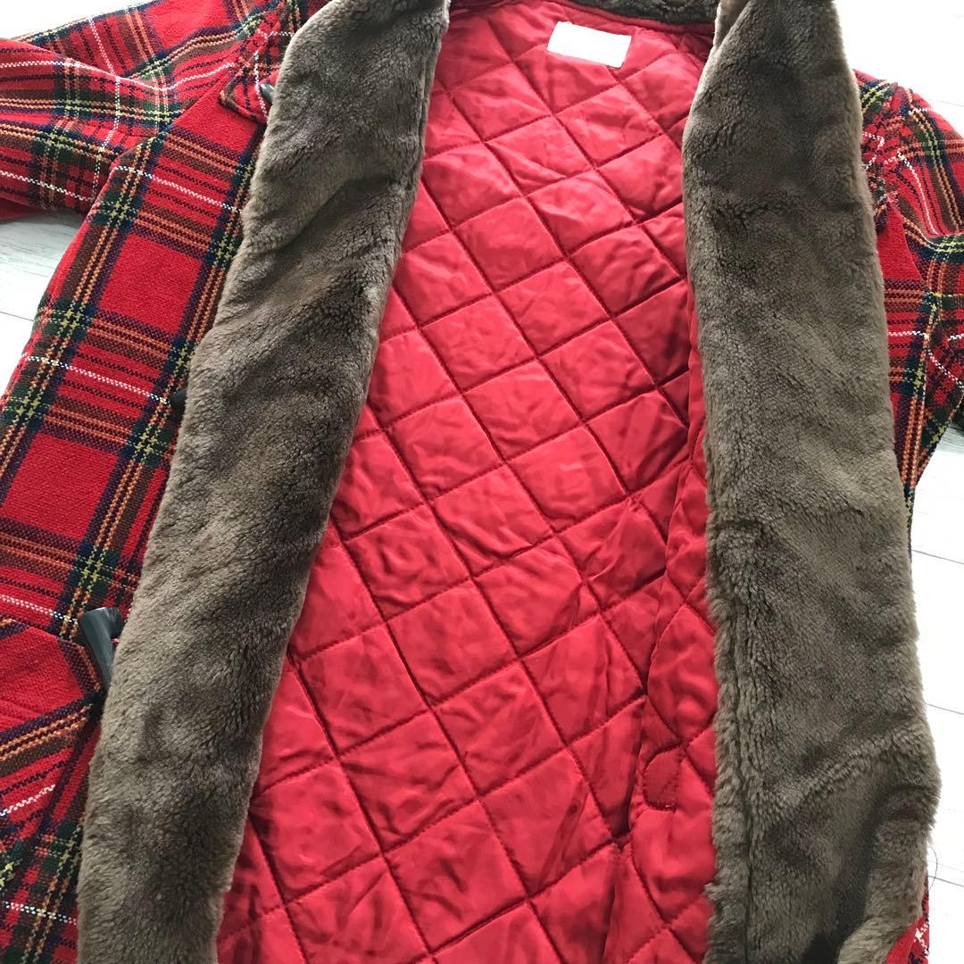 PINK HOUSE タータンチェック ボア ダッフルコート 赤 希少 フリー