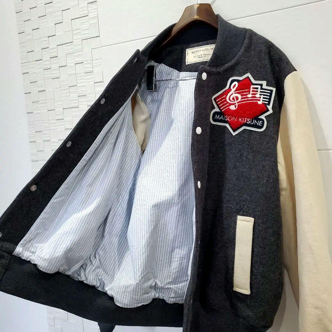 【6.2万、L】メゾンキツネ ウールブルゾン 切り替え ワッペン スタジャン
