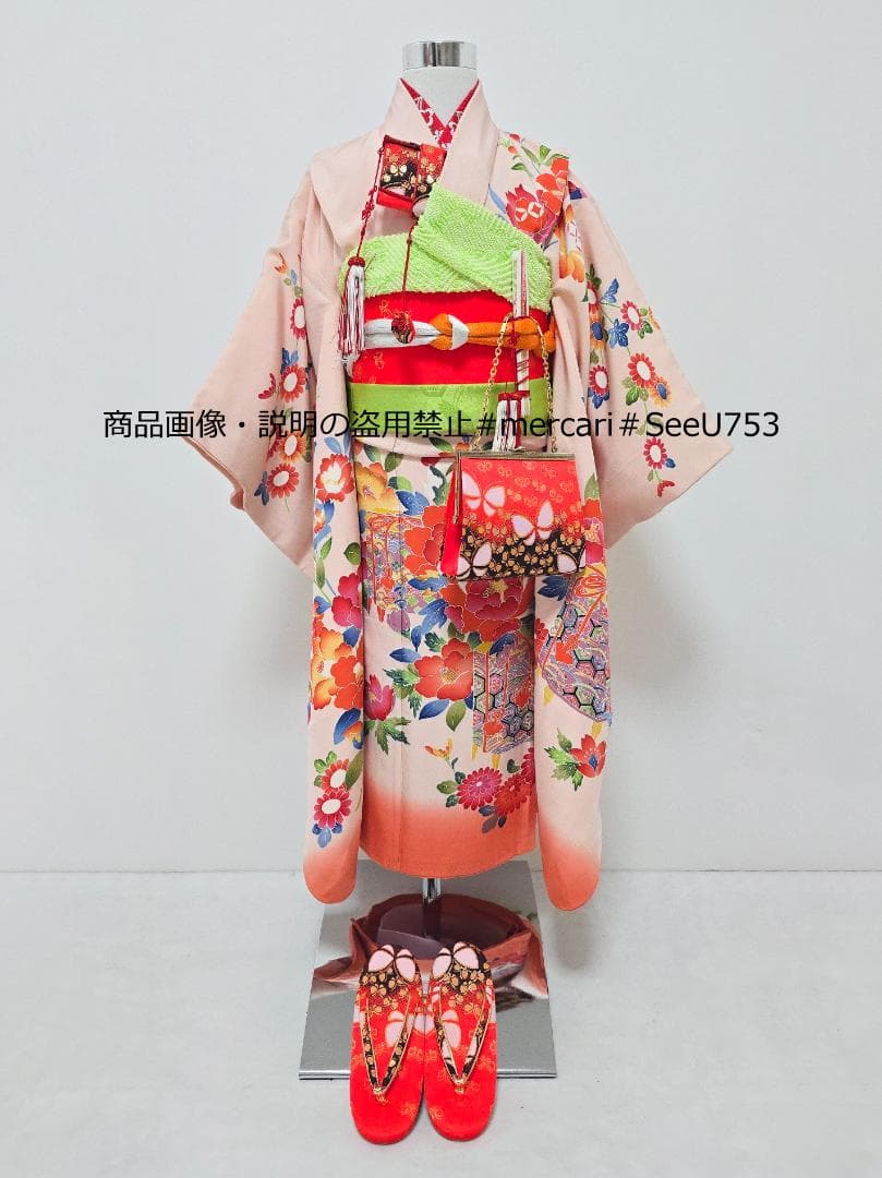 七五三　小さめ7歳~　正絹　着物　セット　女の子 *c80