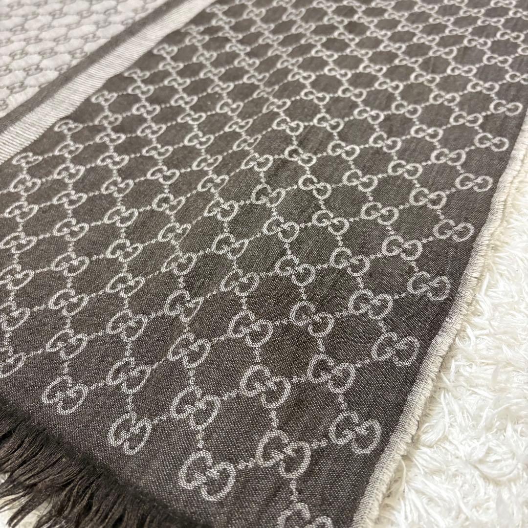 イタリア製　GUCCI ストール　GG柄　ブラウン　大判　ウール　シルク