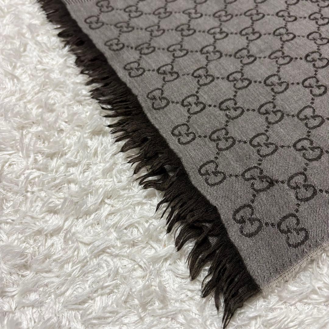 イタリア製　GUCCI ストール　GG柄　ブラウン　大判　ウール　シルク