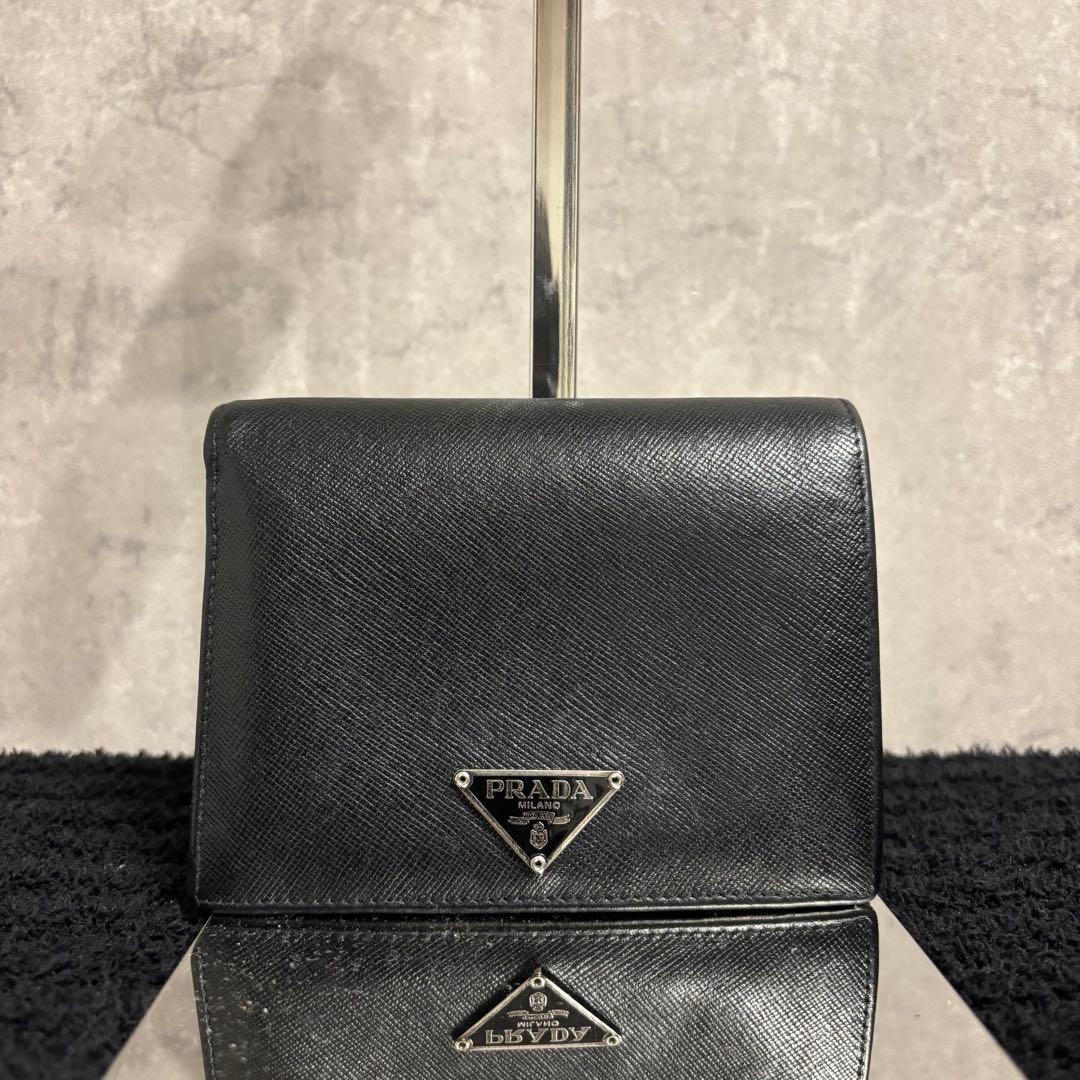 PRADA 二つ折り財布 サフィアーノ レザー ブラック