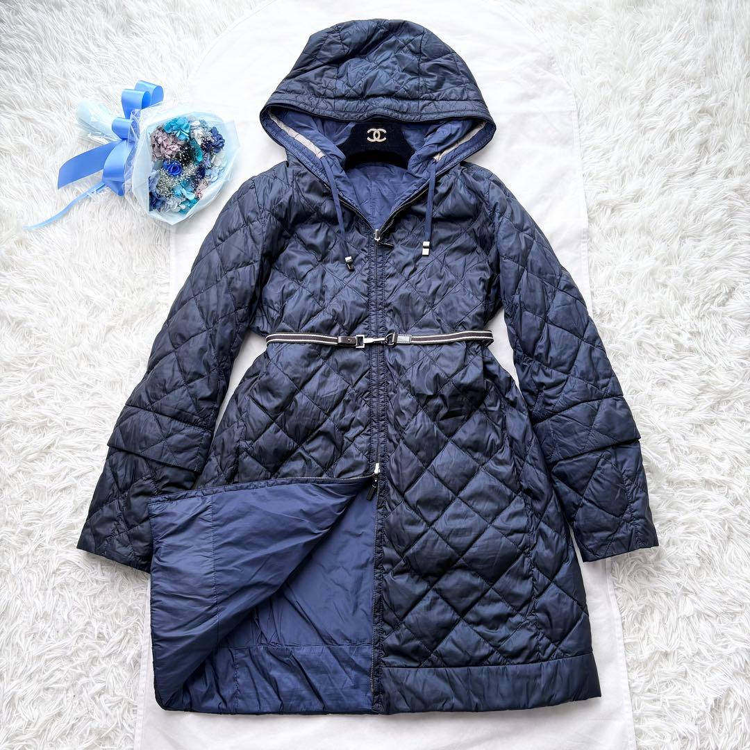 マックスマーラ ライトダウン コート ロング リバーシブル ベルト フード 42