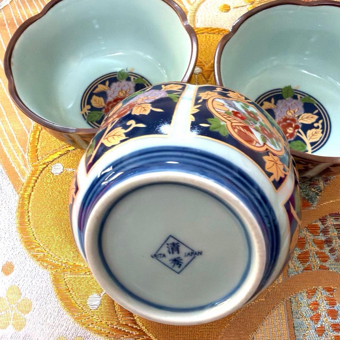 たち吉赤絵　角長皿　貝型金彩　清秀　萬珠 全18客 No.5-12