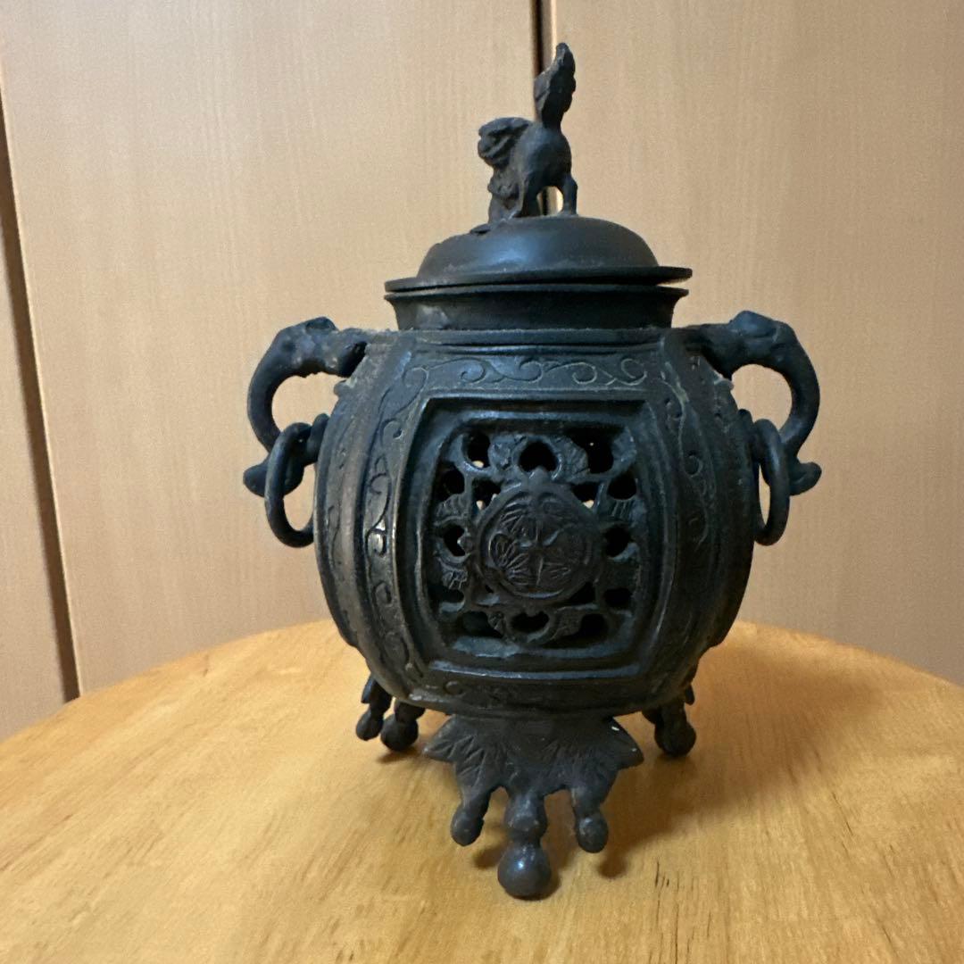 2566 銅製　大明宣徳銘　獅子香炉