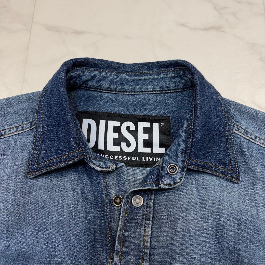 ディーゼル　ダメージ加工　刺繍　デニムシャツ　XS 長袖　170/88A 青