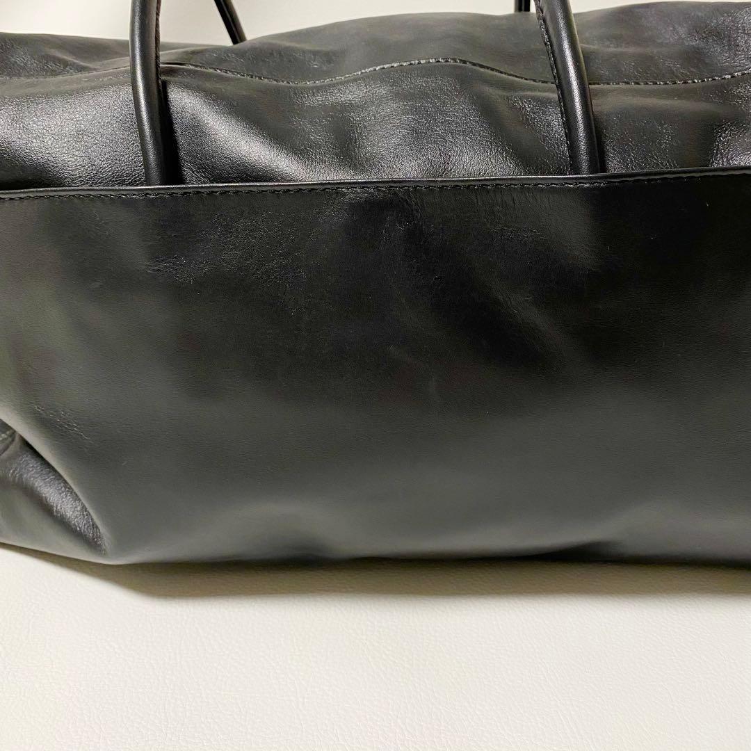 Hoaw フラップボストンバッグ　トートバッグ　レザー　大容量　黒　マグネット