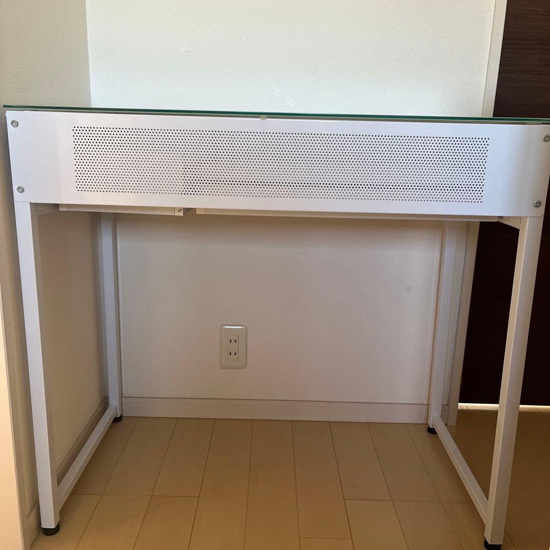 【再値下】ロウヤ LOWYAコンパクトデスク　省スペース　引き出し付 ガラス天板