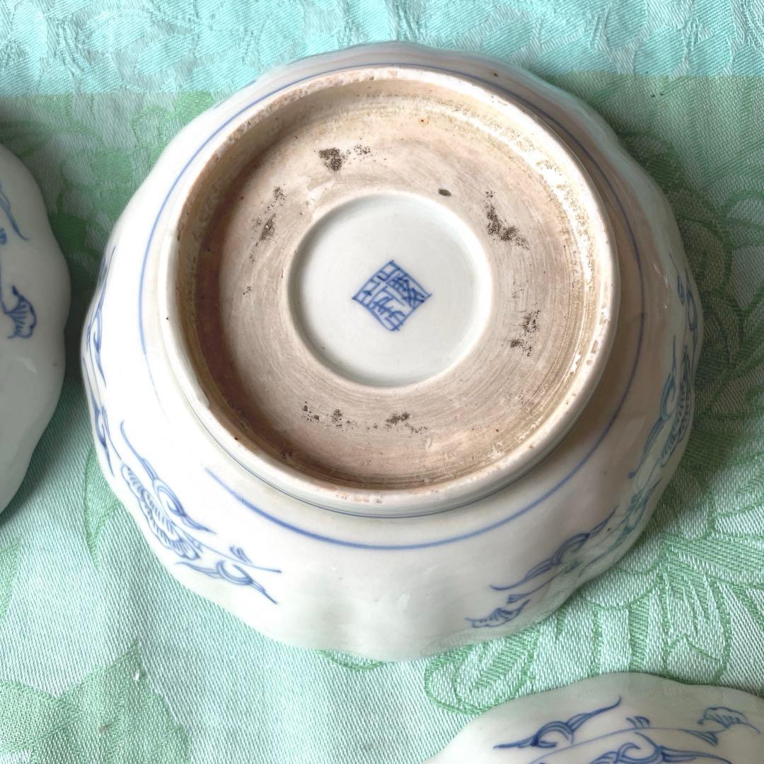 古伊万里　染付　唐草　牡丹　膾皿　5客