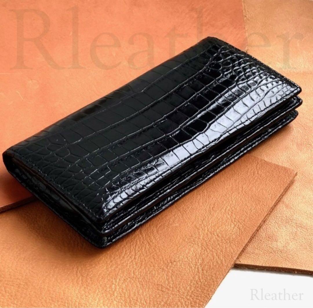 無双 クロコダイル 一枚革　ワニ革　クロコダイル　長財布 折り財布 二つ折り