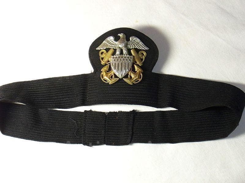 【us565】第二次世界大戦 アメリカ 海軍 将校帽子 銀925バッチ USA