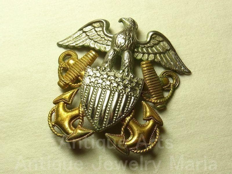 【us565】第二次世界大戦 アメリカ 海軍 将校帽子 銀925バッチ USA