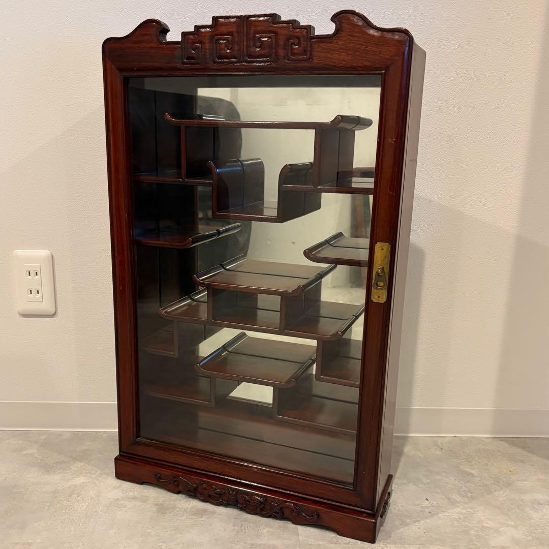 飾り棚　唐木　ショーケース　ミラーバック　ビンテージ