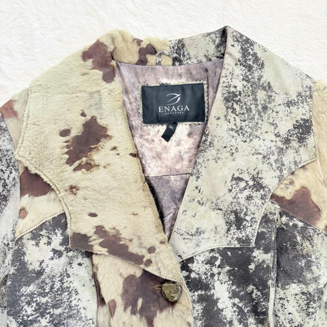 ENAGA パッチワークレザーロングコート　2XL ギザギザカット　派手　香港製