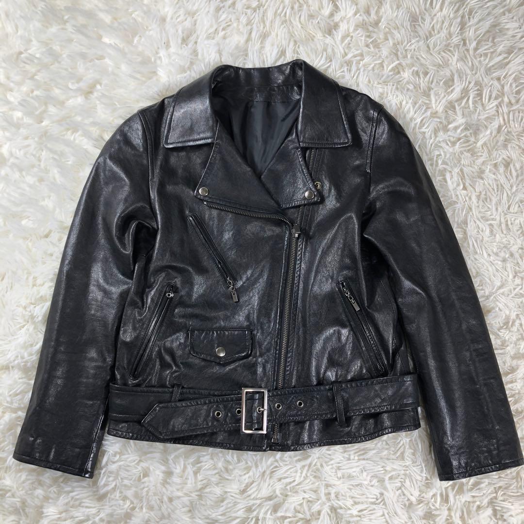 【美品✨】本革 ダブルライダースジャケット 羊革 イタリア トレンド 軽量 M