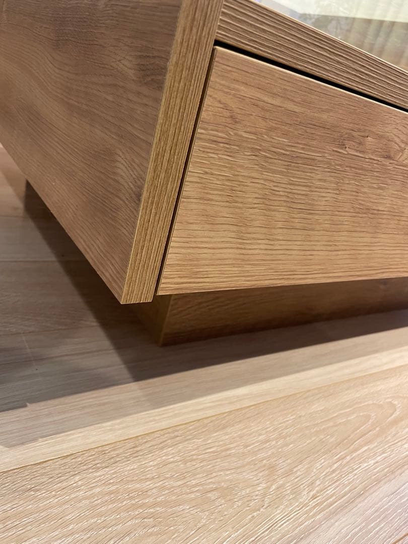 【6月中】lowya 木製センターテーブル ガラス天板 ストーン調 [幅84]