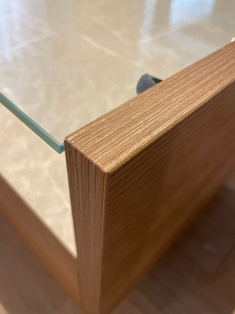 【6月中】lowya 木製センターテーブル ガラス天板 ストーン調 [幅84]